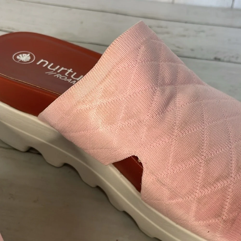 Nurture Roam Willow Knit Flatform Pink Slip-On Sandals.